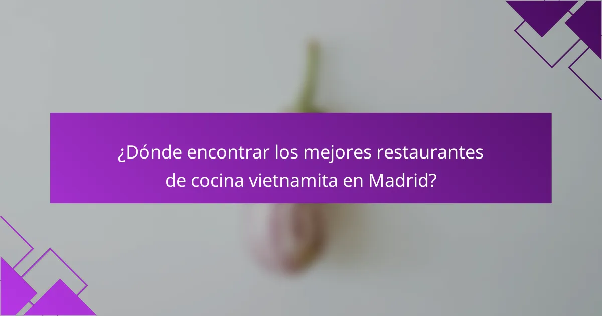 ¿Dónde encontrar los mejores restaurantes de cocina vietnamita en Madrid?